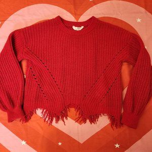 crop NoBo medium knitted red frilly sweater